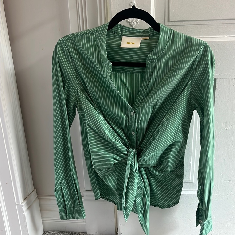 Maeve Green Striped tie front twist Women's shirt